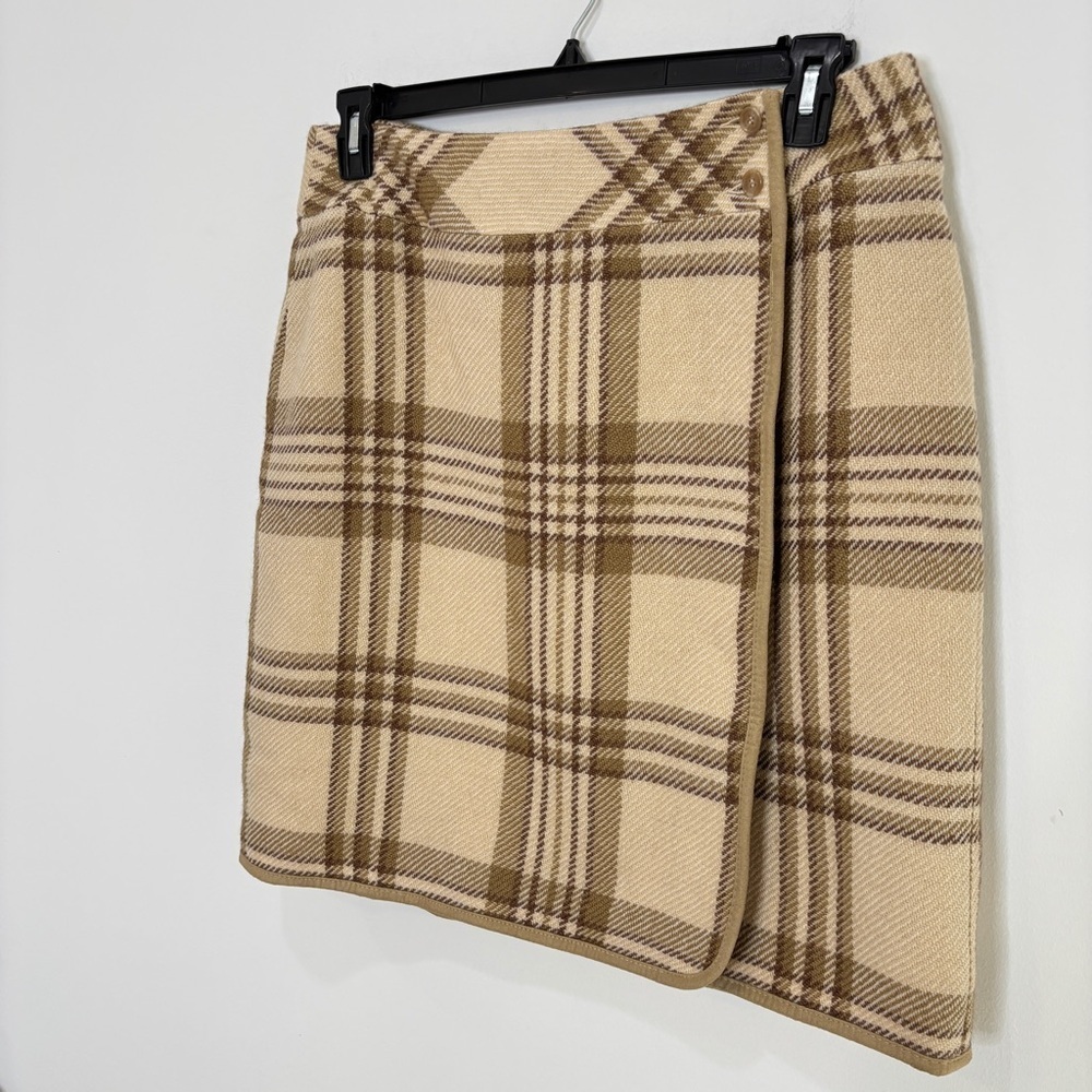 Liz Claiborne 100% Wool Wrap Skirt Size 14 Plaid Brown & Beige Lined Classic - Picture 3 of 16